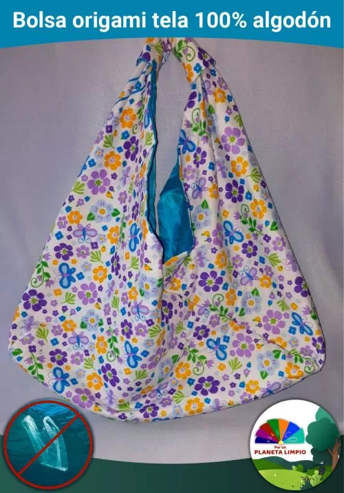 Bolsa origami en tela 100% algodón.
