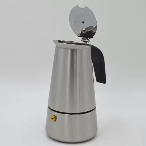Cafetera italiana en acero inoxidable para espresso.