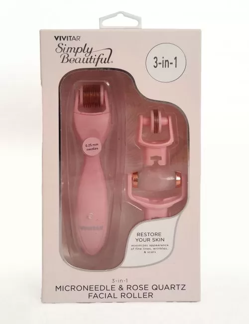 Rodillo facial de microagujas y cuarzos de rosa